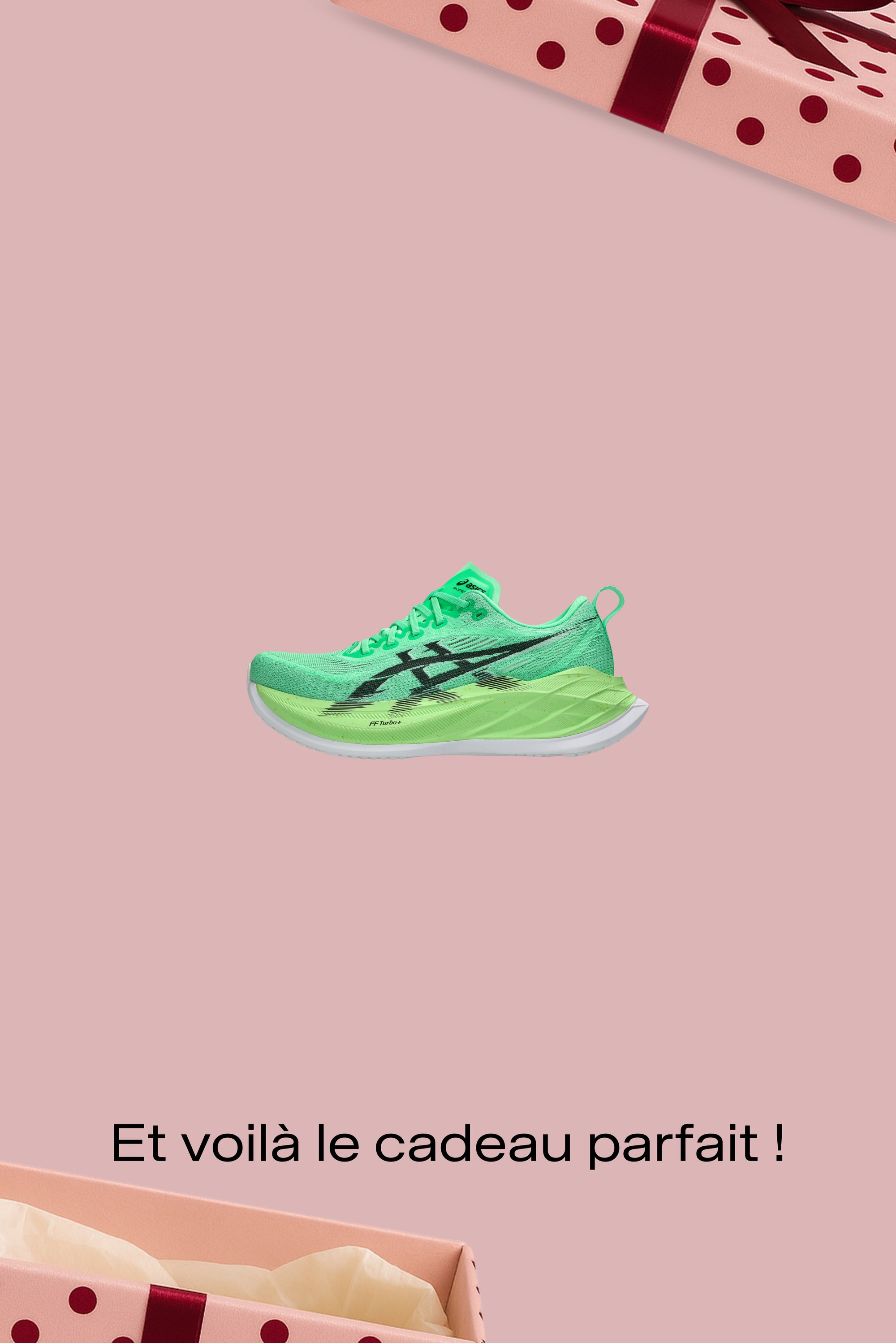 Chaussure de course vert vif avec une tige en mesh léger, des détails noirs, une semelle texturée et des accents réfléchissants.