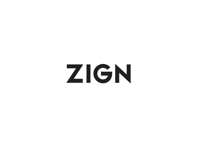 Logo negro que muestra la palabra "ZIGN" en una tipografía sans-serif moderna y negrita sobre un fondo blanco. Diseño simple y claro.