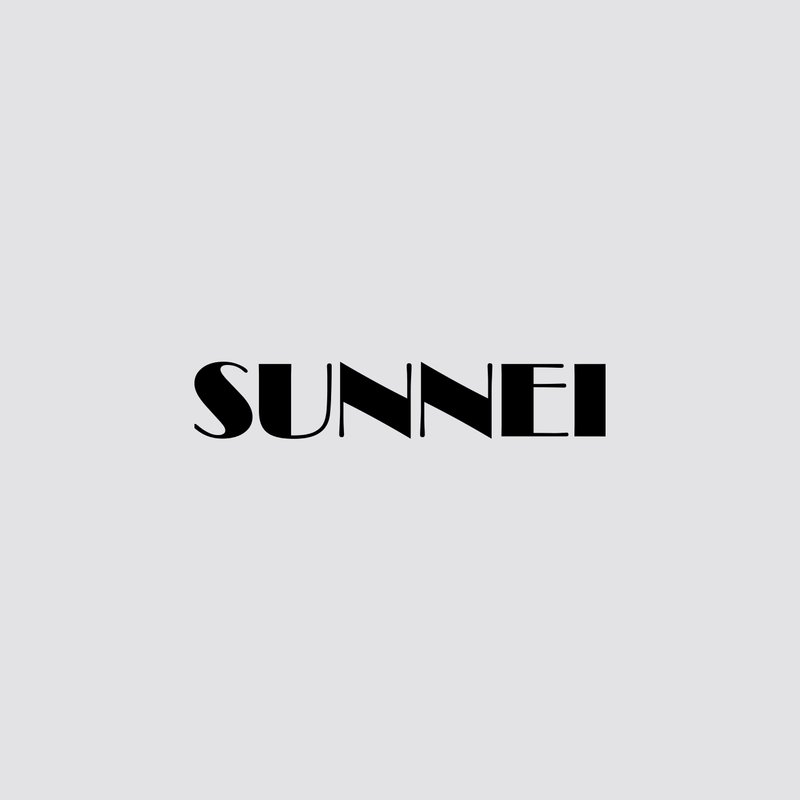 Black text spells "SUNNEI" against a light gray background, showcasing a modern, minimalist design without additional elements.