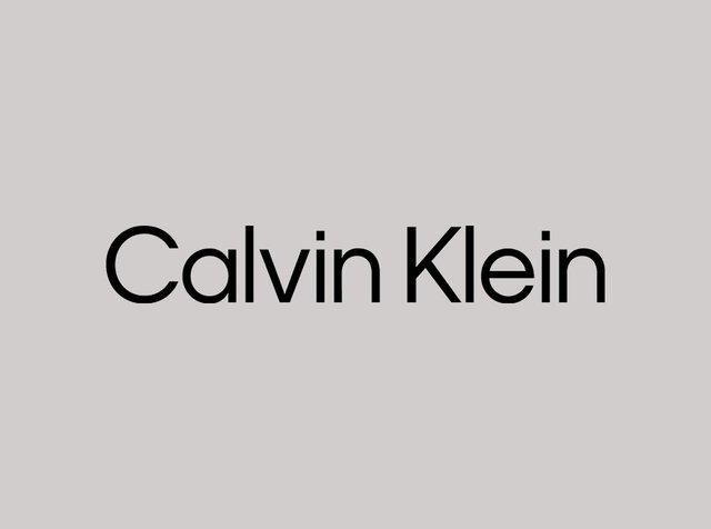 Logo de la marque Calvin Klein avec texte noir sur un fond gris clair, utilisant une police sans empattement moderne et épurée.