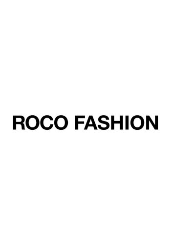 Gruby tekst „ROCO FASHION” na płaskim białym tle podkreśla nazwę i estetykę marki.