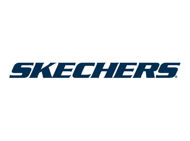 Logo blu "SKECHERS" mostrato in modo prominente, che mette in evidenza un carattere audace e rappresenta l'identità del marchio di calzature.