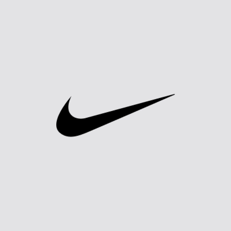 Nike logo in black, featuring a swoosh design on a grey background. The logo is simple, with smooth lines and a sleek shape.