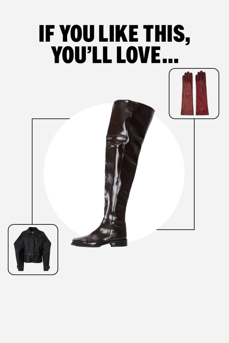 Braune, kniehohe, glänzende Lederstiefel mit quadratischer Spitze und niedrigem Absatz, die ein elegantes Design und minimalistische Hardware-Details aufweisen.