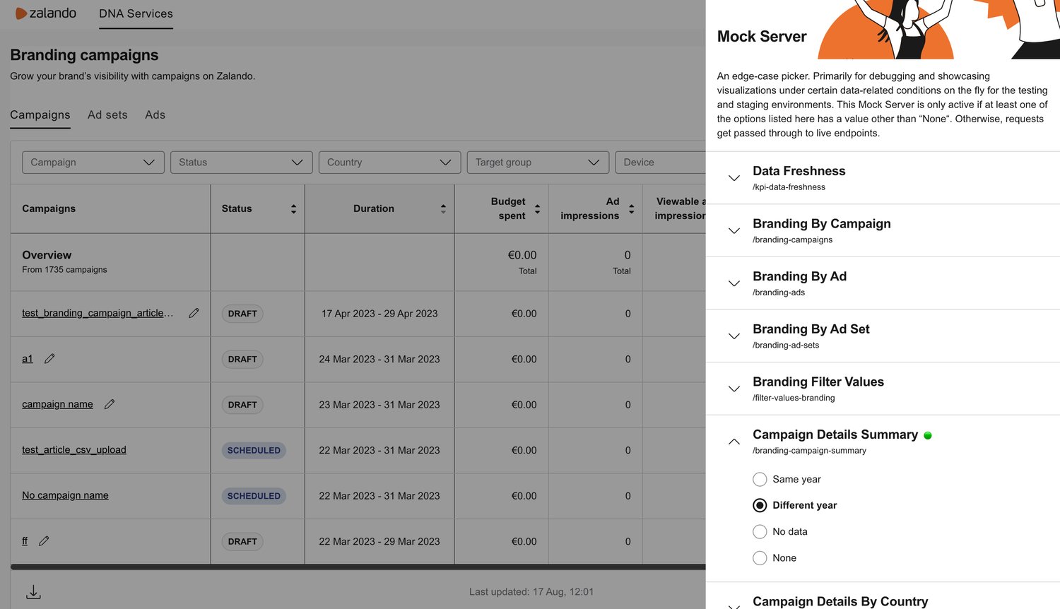 Mock Server UI in action: mocking the /branding-campaigns-summary endpoint