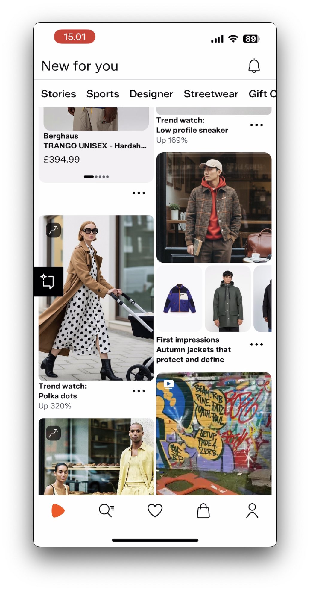 Zalando's front screen - Discovery feed