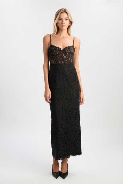 chinese dress ladies HAYDEN LACE SLIP DRESS - BLACK