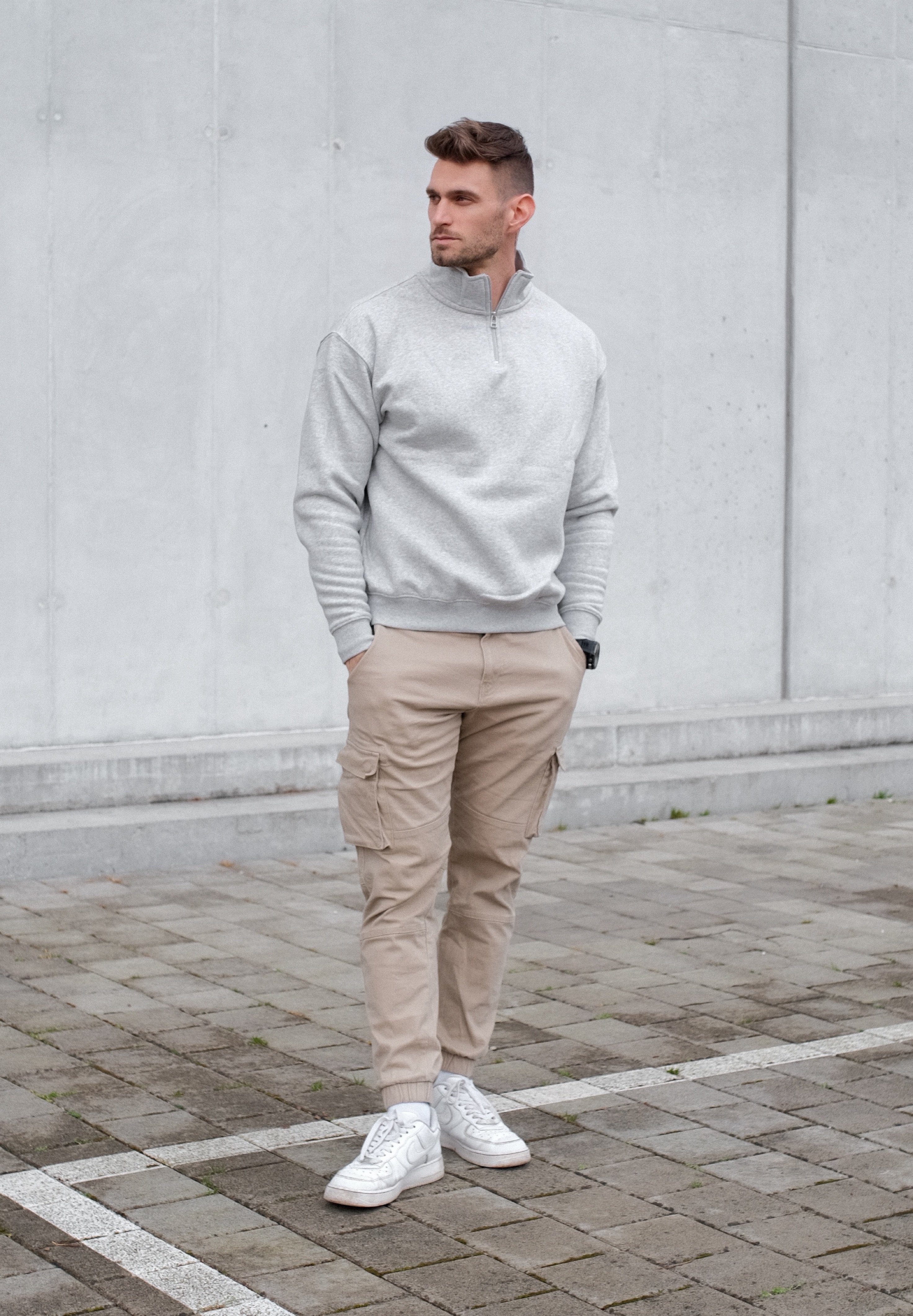 Homme Pantalon Cargo en Coton avec Poches Fermeture éclair Mode
