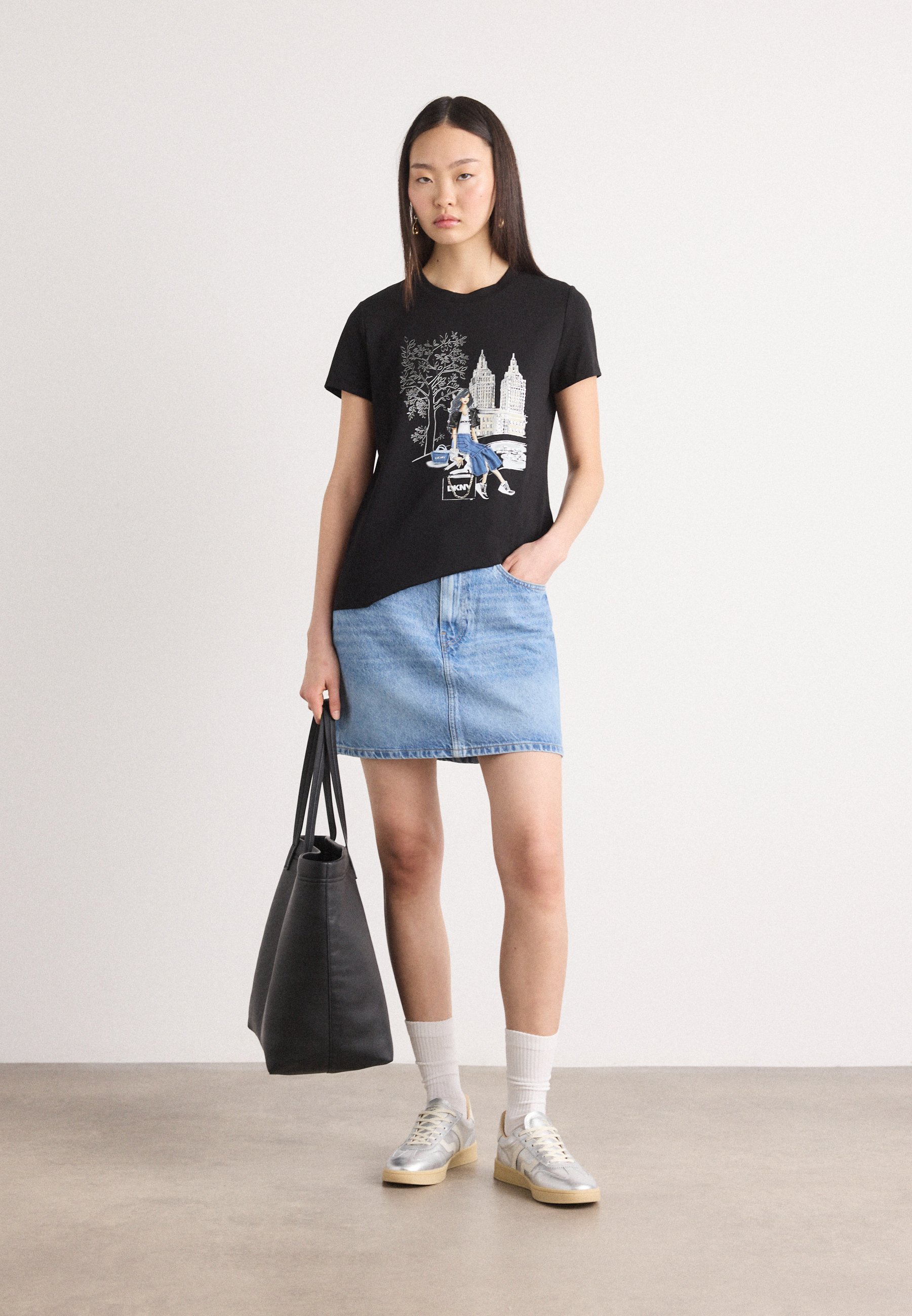 Mads Nørgaard TRENDA TEE - Print T-shirt - mid grey melange