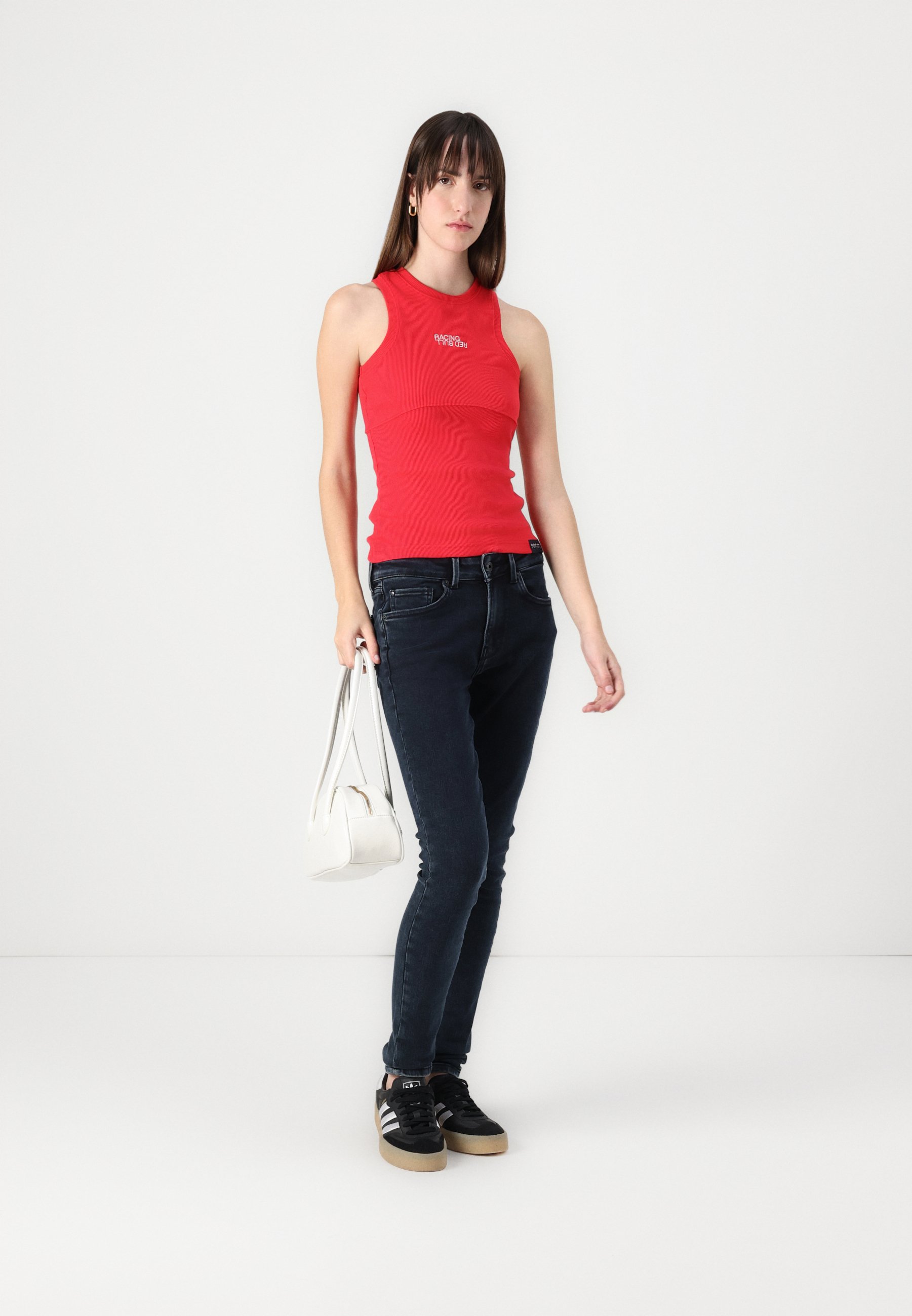売れ筋商品|||ピンコ Tシャツ レディース トップス DISTINTO CANOTTIERA - Top - sunny coral セール】テレコ脇ドロストTシャツ（Tシャツ/カットソー