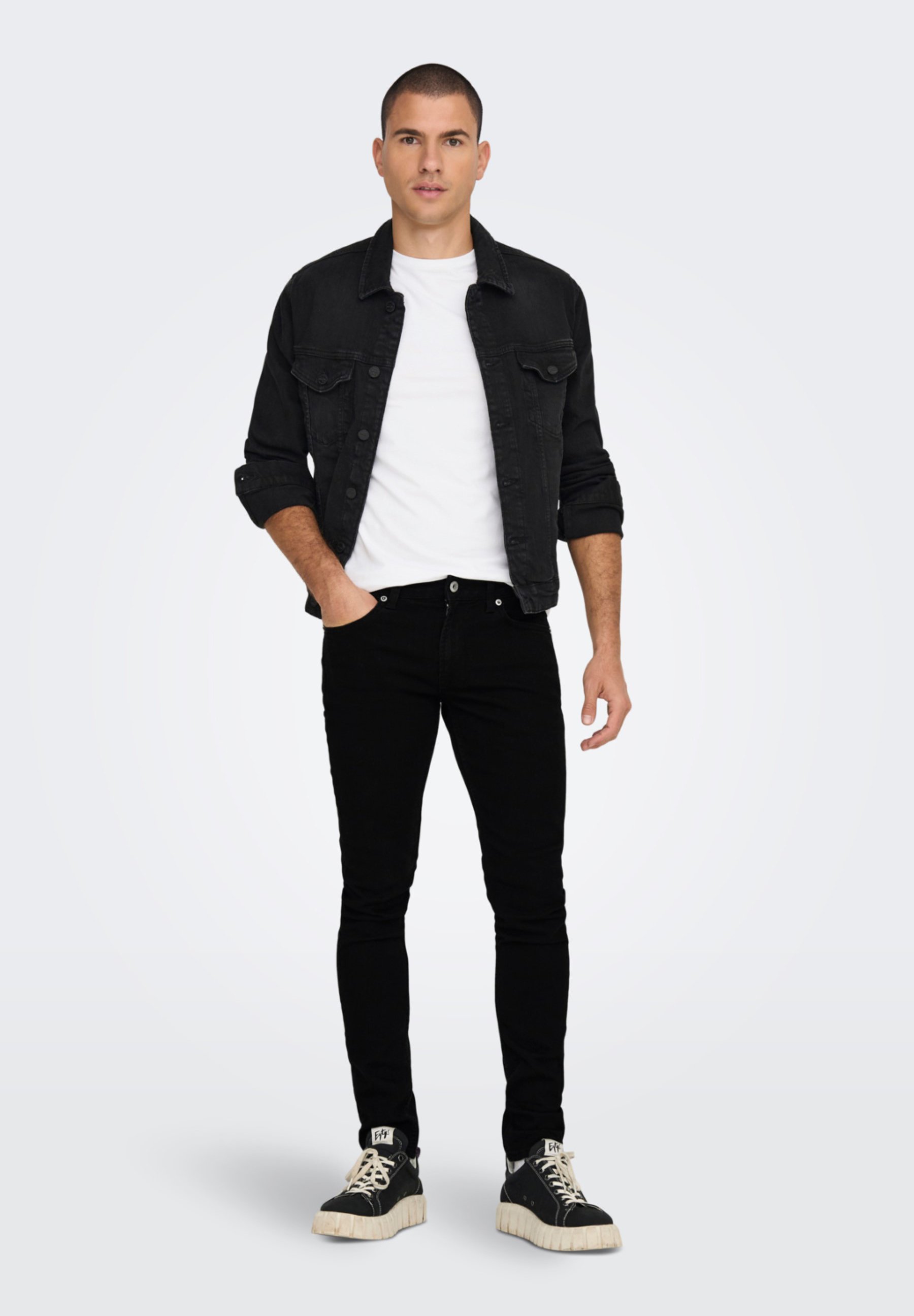 Only & Sons ONSWARP LIFE WASHED - Jeans Skinny Fit - black denim/zwart