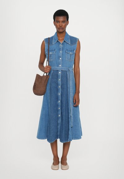 allsaints blair denim dress ALLSAINTS - Blair long-sleeve denim maxi dress