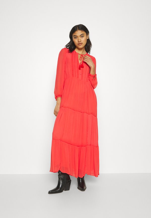 Pepe Jeans Bay Abito Lungo Donna A Maniche Lunghe – Georgette Di Viscosa, Scollo A V Con Nappe, Gonna A Tre Strati