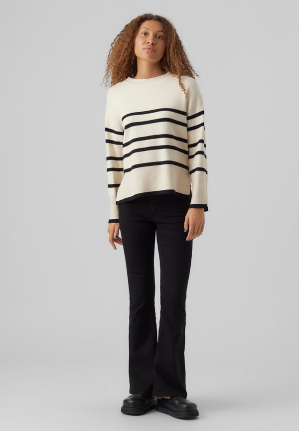 Vmsaba Stripe Ls Highneck Blouse Birch Stripes Black