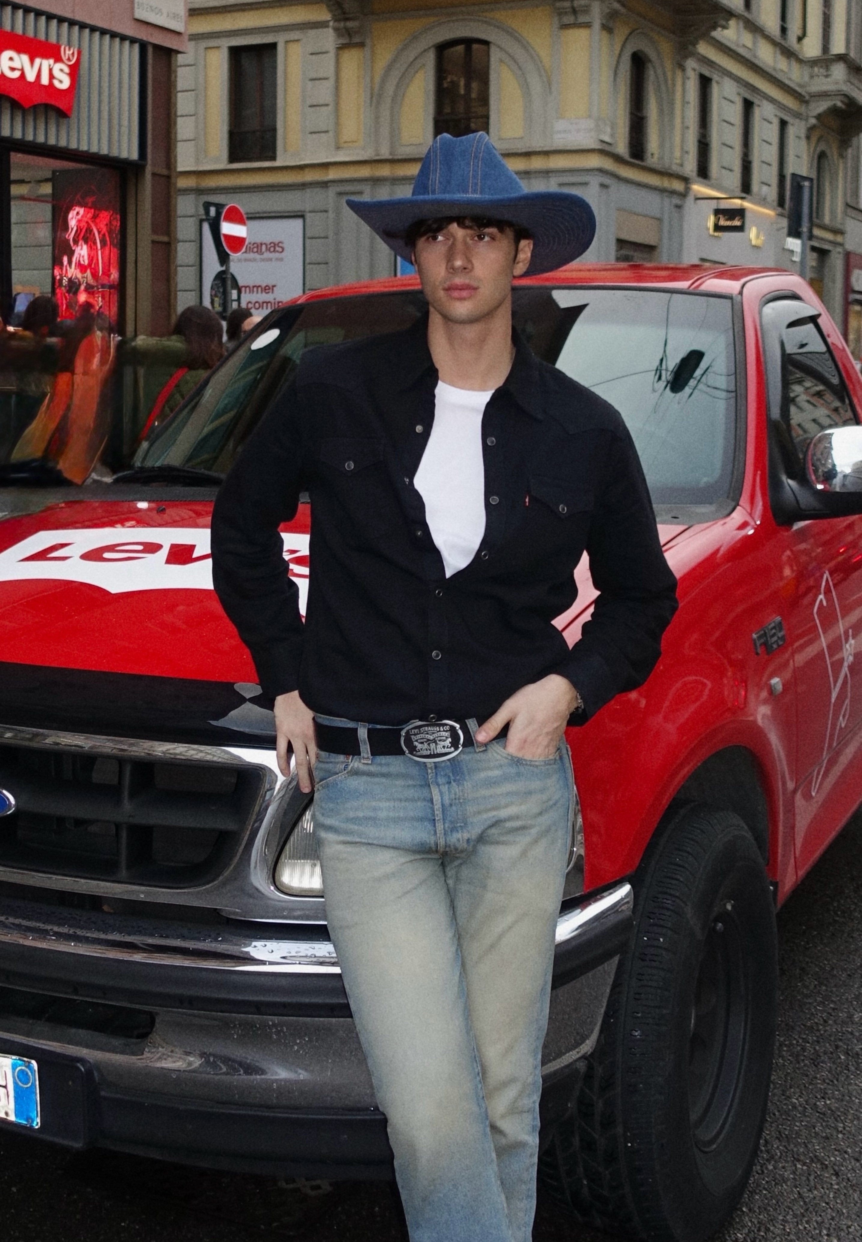 C.C Damen Cowboyhut Aus Denim-Strick - Stylisch Mit Wildlederschnüren