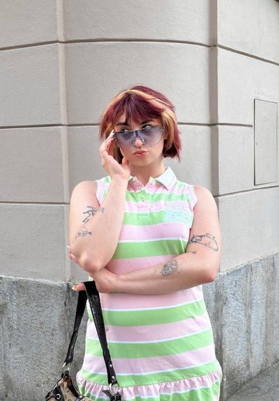 juicy couture pink and green striped dress Juicy Couture JUICY PEPLUM - Jersey dress - green pink stripe/green