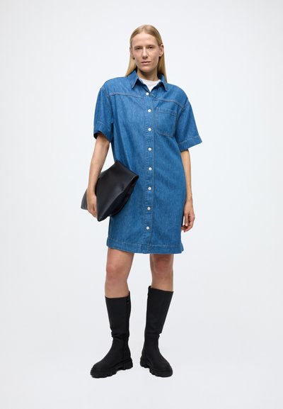 Noisy May Abito Denim Nmnew Signe S/S Donna - Corto, Colletto Camicia, Tasche, Maniche Corte, Colore Noos