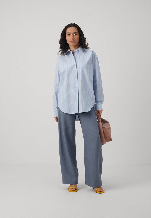 NATALIA-LS-POLO-BLOUSE - BLUE WHITE ROSE STRIPE