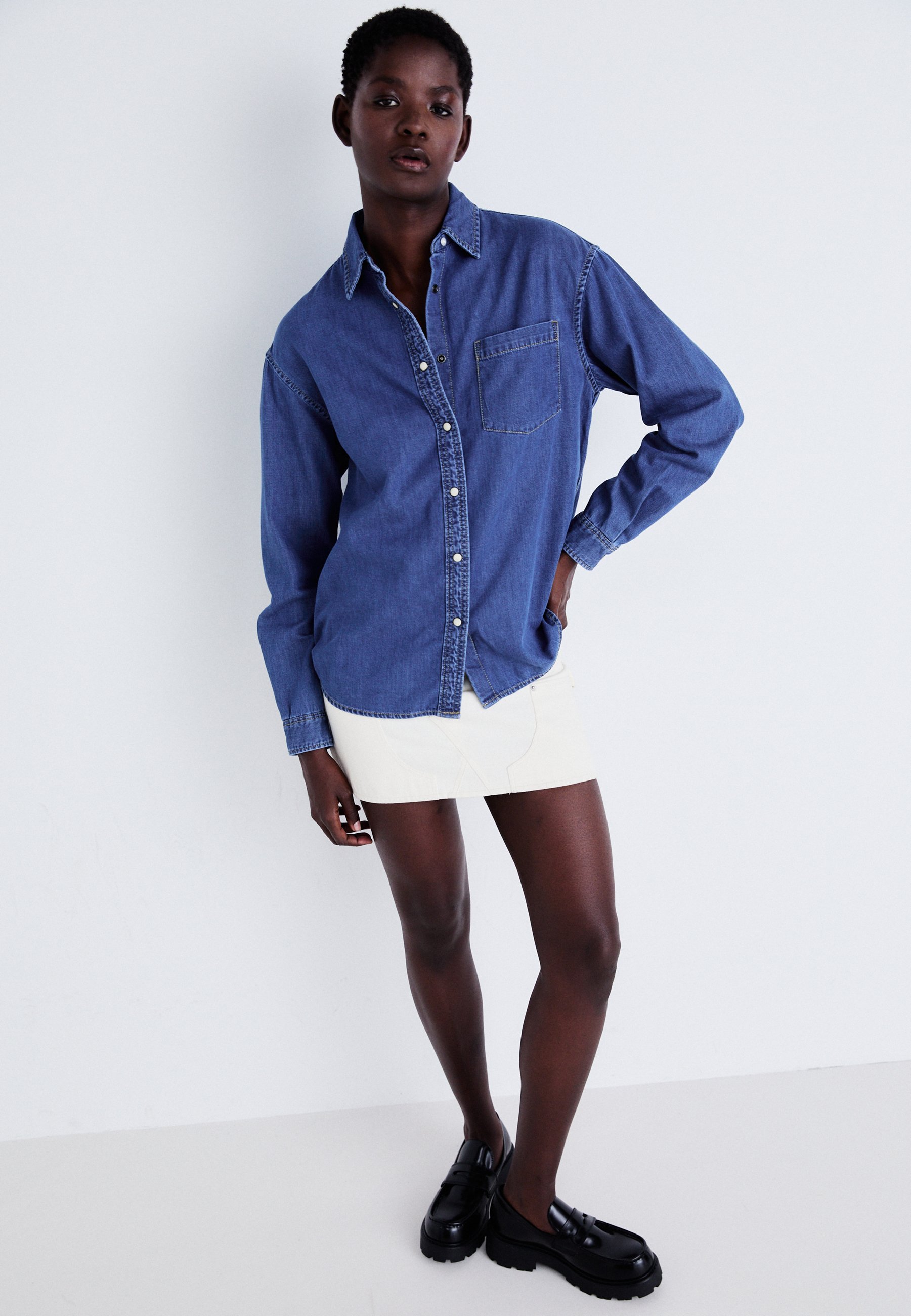 Vila Vibista L/S-Maglietta Oversize Noos Camicetta, Blu Jeans Scuro, 44 Donna