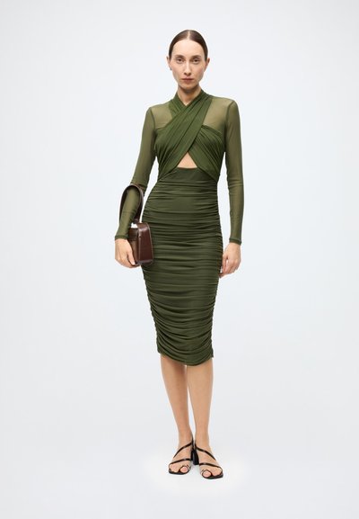 sleeveless long dresses A-line One-Shoulder Sleeveless Long/Floor-Length Satin Prom Dresses With  Ruffles Split