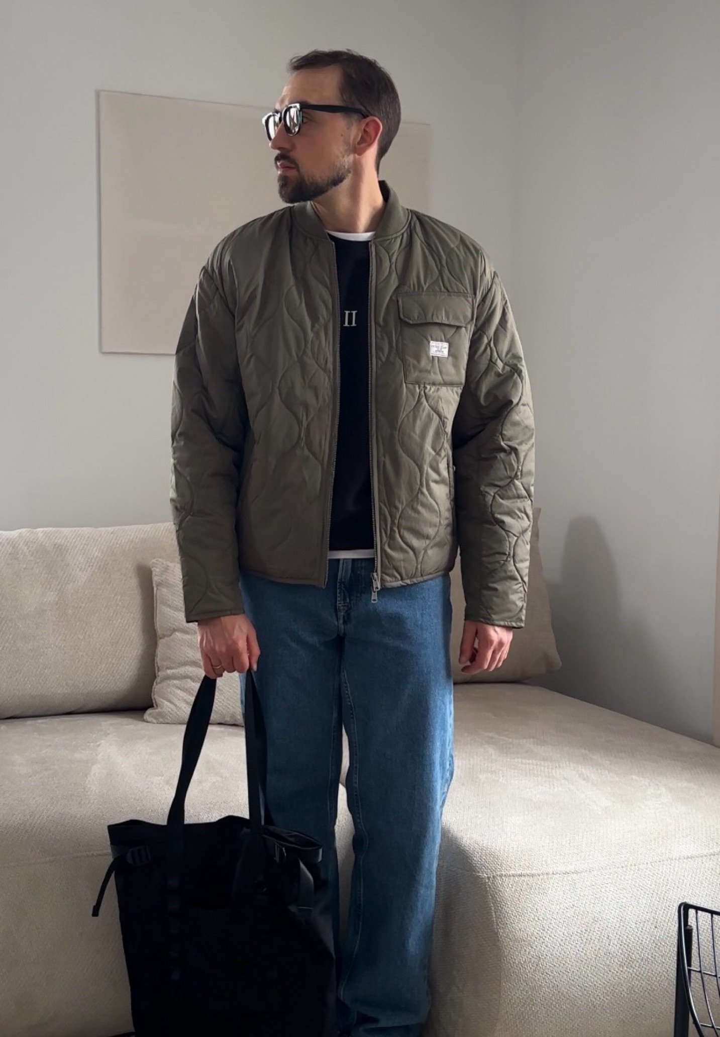 Guess Jeans QUILTED PUFFER JACKET - Light jacket - olive light