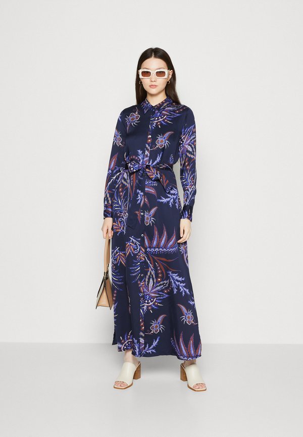Vestido Camisero Largo Azul Con Estampado De Leopardo Extragrande De