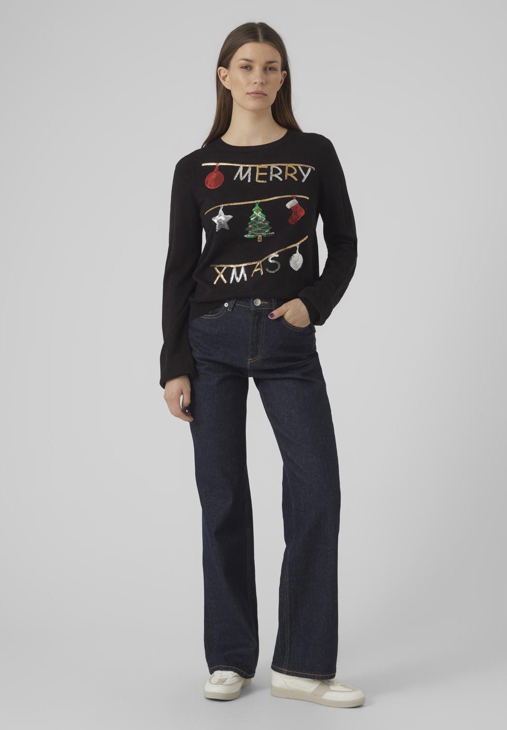 VERO MODA Damen Strickpullover – O-Neck, Weihnachtliches Design