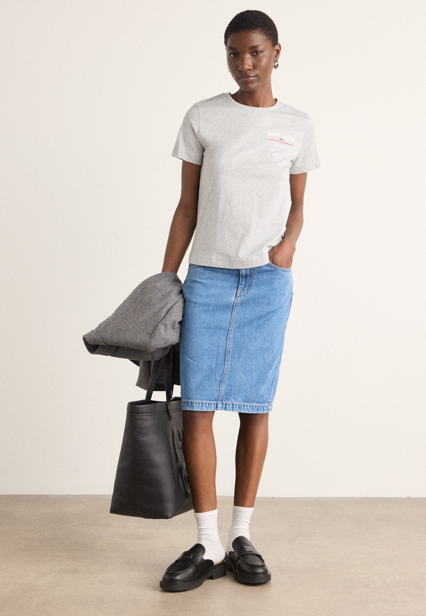 売れ筋商品|||マッズ ノーガード Tシャツ レディース トップス TRENDA TEE - Print T-shirt - mid grey melange Mads Nørgaard TRENDA TEE - Print T-shirt - mid grey melange