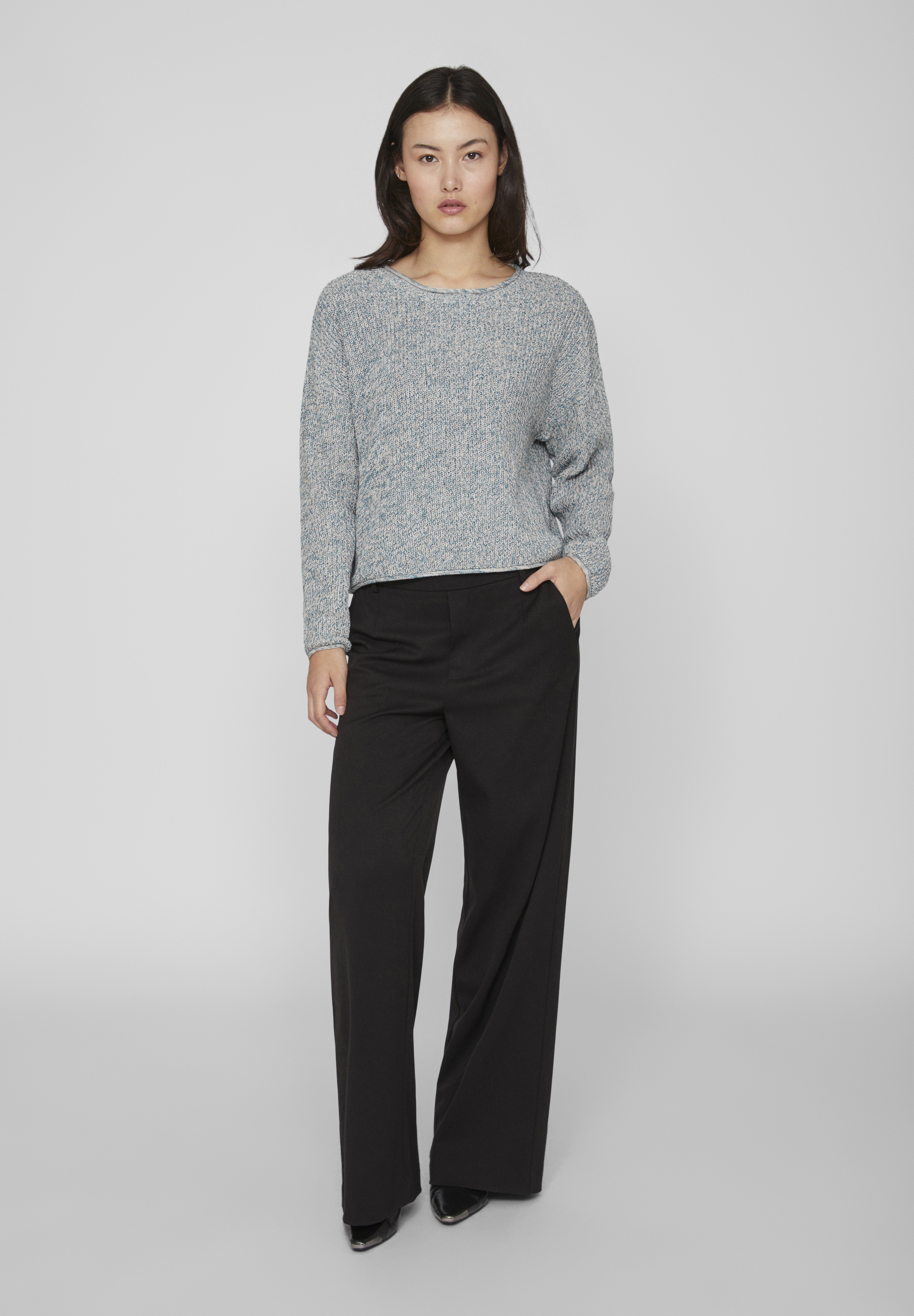 Vila Dames Vidalo O-Neck L/S Stripe Knit Top - Gebreide Trui Witte Alyssum/Stripes Zwart Maat M