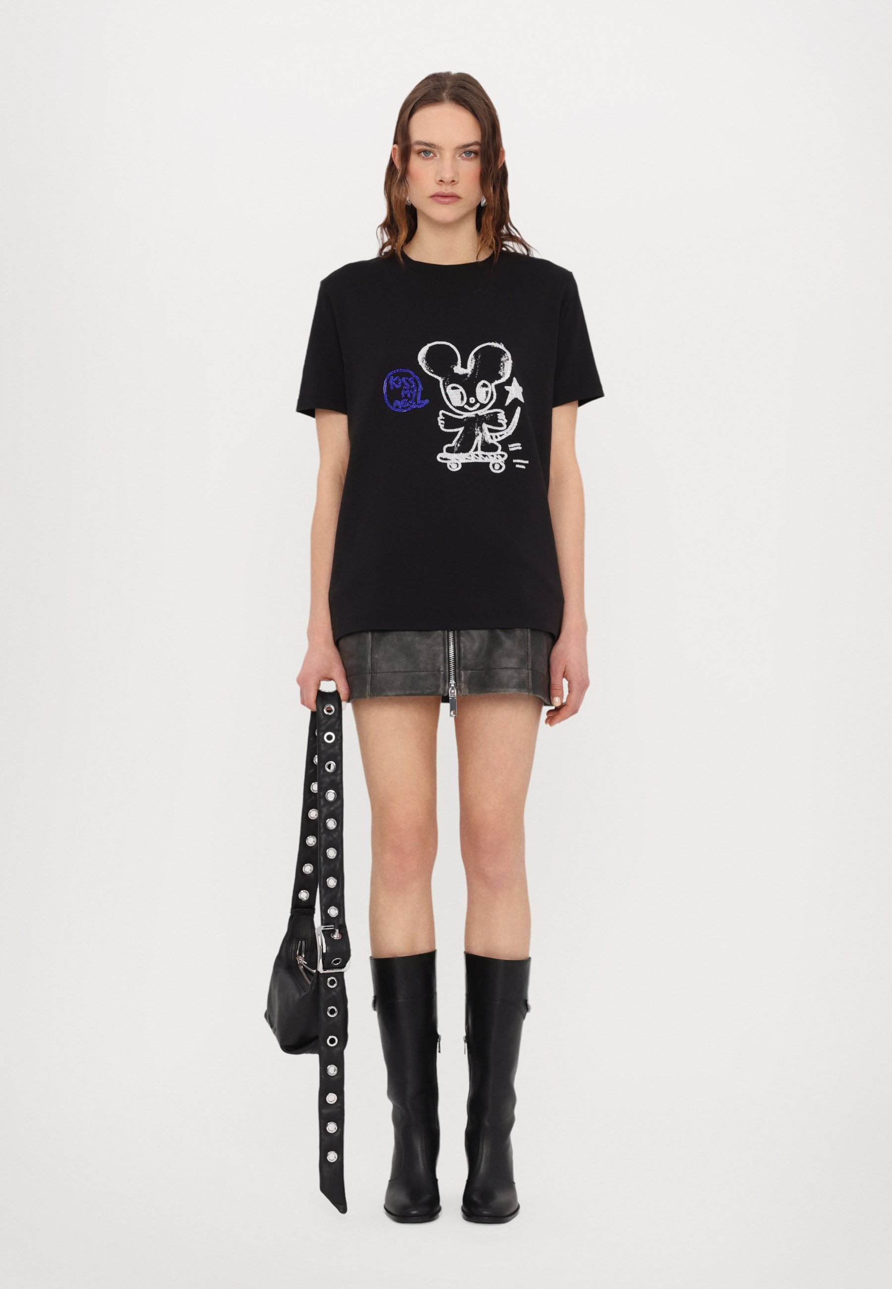 売れ筋商品|||ザディグ エ ヴォルテール Tシャツ レディース トップス EDWIN ROCK AND ROLL STRASS - Print T-shirt - carbone ザディグ 塞い エ ヴォルテール レディース Tシャツ トップス