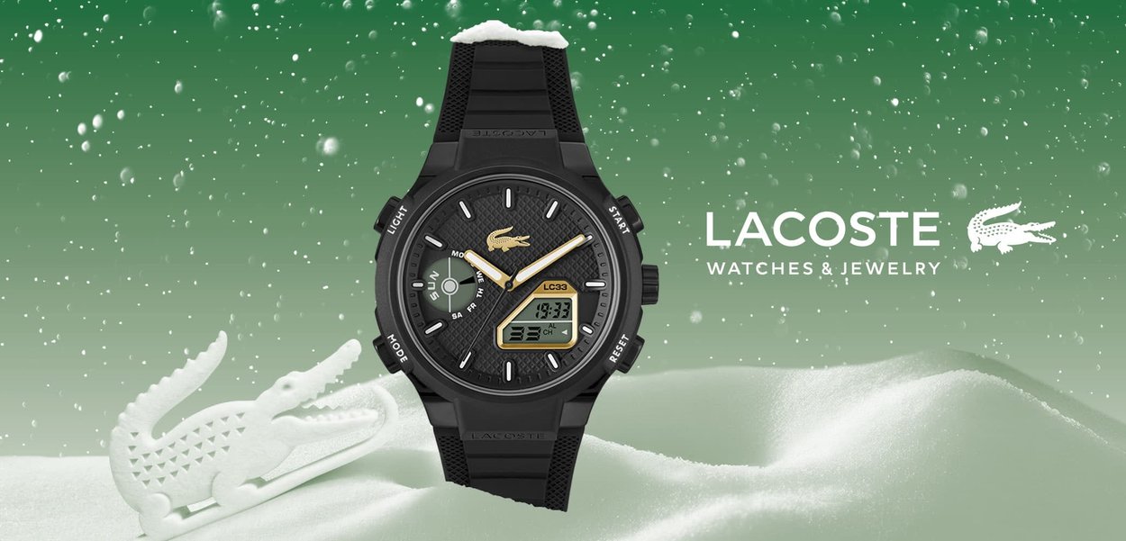 Schwarze Digital- und Analog-Uhr mit strukturiertem schwarzem Zifferblatt, goldenen Akzenten und einem Gummiband. Funktionen umfassen Licht-, Modus- und Reset-Tasten.