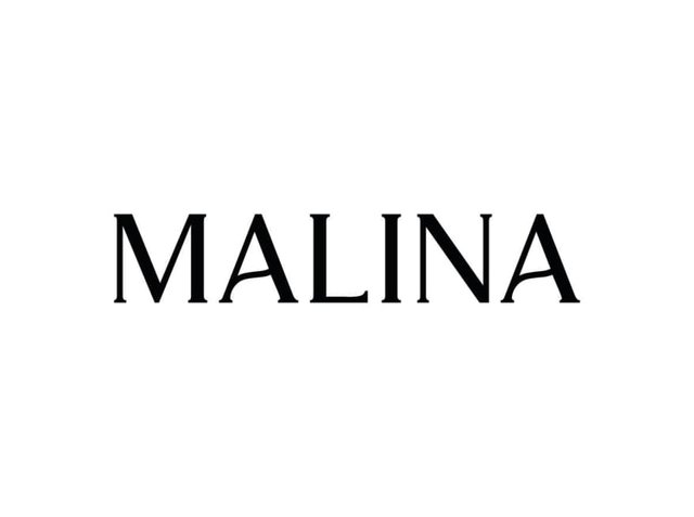 Texte en gras noir épelant "MALINA" sur un fond blanc, utilisant une police de caractères serif moderne avec un espacement uniforme et des hauteurs de lettres variées.