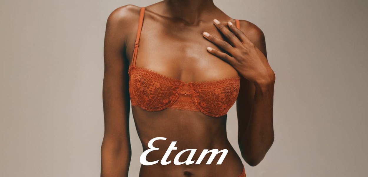 Lace bralette in rust color, featuring adjustable straps, floral pattern, and underwire design. Smooth textured fabric detail.