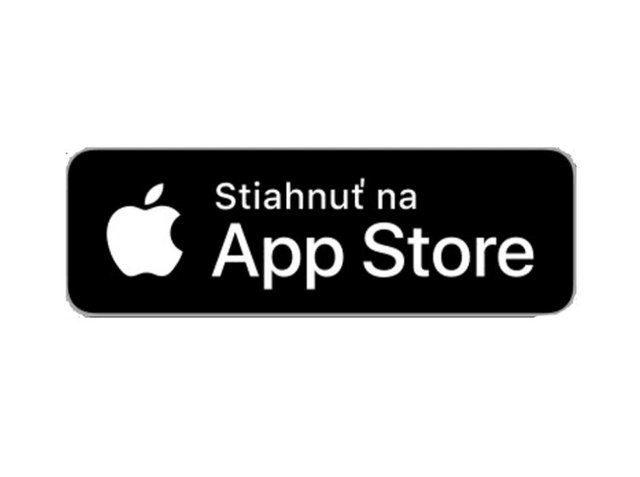 Čierne obdĺžnikové tlačidlo s bielym textom "Stiahnuť na App Store" s logom Apple na ľavej strane.