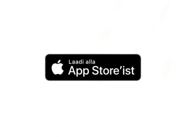 Must ristkülikukujuline nupp ümarate servadega, millel on valge tekst "Laadi alla App Store'ist" koos valge Apple'i logoga.