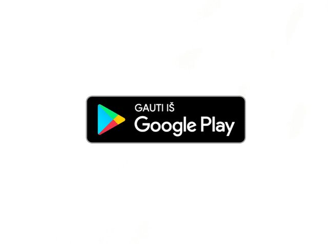 Juodas stačiakampis ženklelis, kuriame balta spalva parašyta "GAUTI IŠ" viršuje, o apačioje yra "Google Play" logotipas su daugiaspalviu trikampio piktograma.