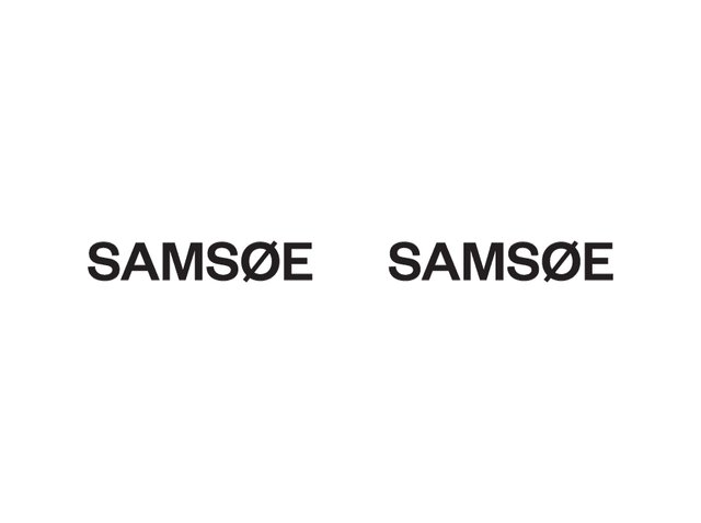 Texte noir "SAMØE" affiché sur un fond blanc, avec un "Ø" barré distinctif dans les deux occurrences. Police claire, sans empattement.
