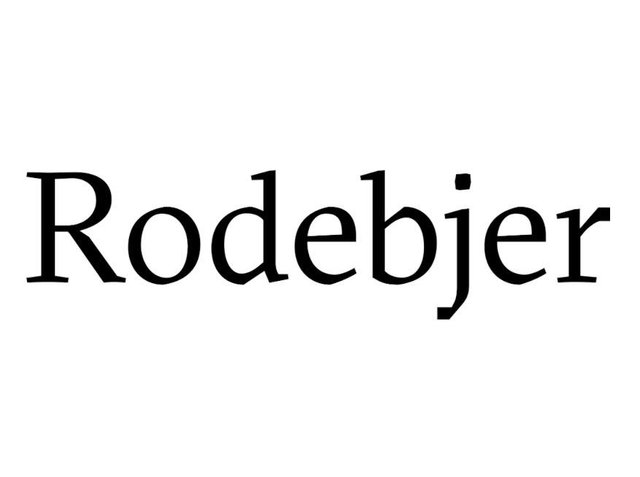 Texte en noir avec sérif affichant le mot "Rodebjer" sur un fond blanc. La police est élégante et présente des épaisseurs de trait variées.