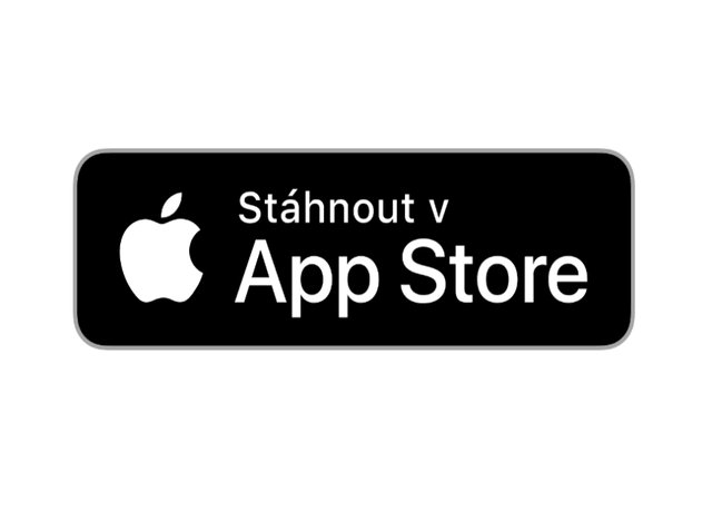 Černé obdélníkové tlačítko s bílým textem: "Stáhnout v App Store" s logem Apple nalevo. Design s vysokým kontrastem.