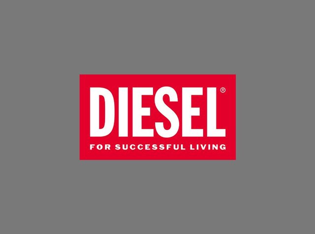 Rotes, rechteckiges Logo mit dem Wort "DIESEL" in fetten, weißen Buchstaben, begleitet von dem Slogan "FÜR ERFOLGREICHES LEBEN" in kleinerem weißen Text darunter.