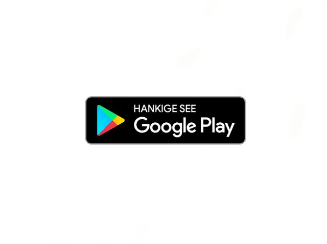 Must mustar kujulise märk, millel on valge tekst "Google Play" ja värvikirev kolmnurkne logo. Alumine tekst türgis: "Hankige See".