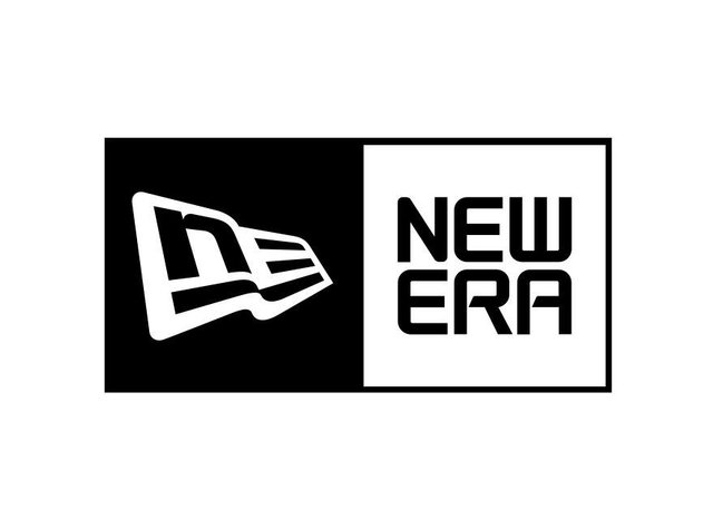 Zwart-wit logo met een gestileerde vlag en de tekst "NEW ERA" in vetgedrukte, moderne typografie. Elegant ontwerp met een hoog contrast.