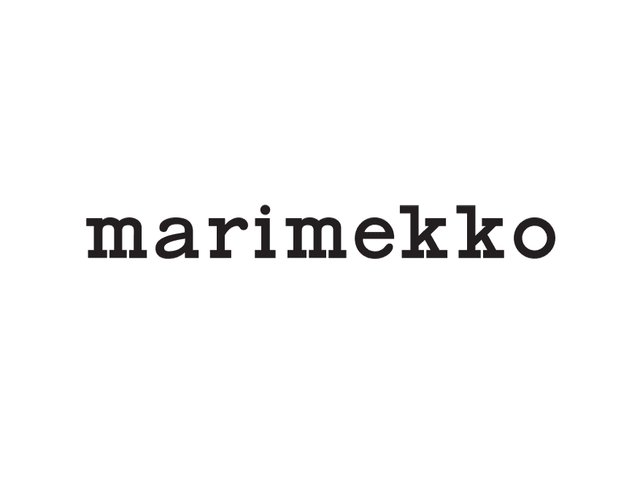 Logo typographique noir "marimekko" sur un fond blanc, avec une police en gras, sans empattement, présentant des épaisseurs de lettres variées.