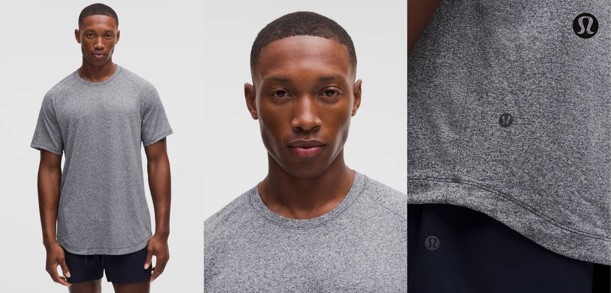 Harmaa urheilupaita, joka on valmistettu teksturoidusta kankaasta. Siinä on lyhyet hihat, pyöreä kaula-aukko ja hillitty logo helmassa.