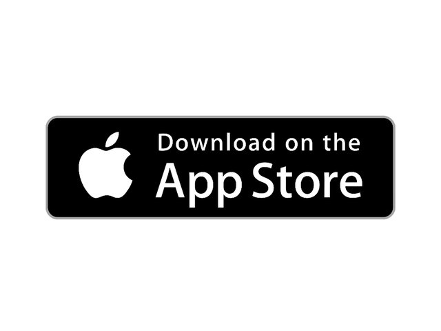 Schwarzer rechteckiger Knopf mit weißem Text: "Im App Store herunterladen" und weißem Apple-Logo auf der linken Seite.