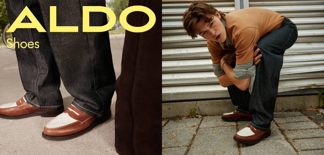 Braune und weisse Lederschuhe mit strukturiertem Finish und dekorativer Naht. Kombiniert mit dunklen Jeans und einem lässigen Outfit.