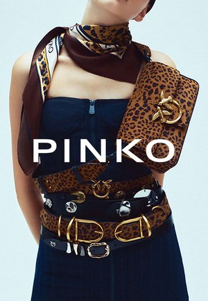 Bufanda con estampado de leopardo y bolso estructurado con herrajes dorados, combinados con varios cinturones que presentan diversas texturas y hebillas llamativas.