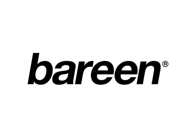 Zwart tekstlogo met de tekst "bareen" in vet sans-serif lettertype, voorzien van een geregistreerd handelsmerk symbool. Eenvoudig en minimalistisch ontwerp.