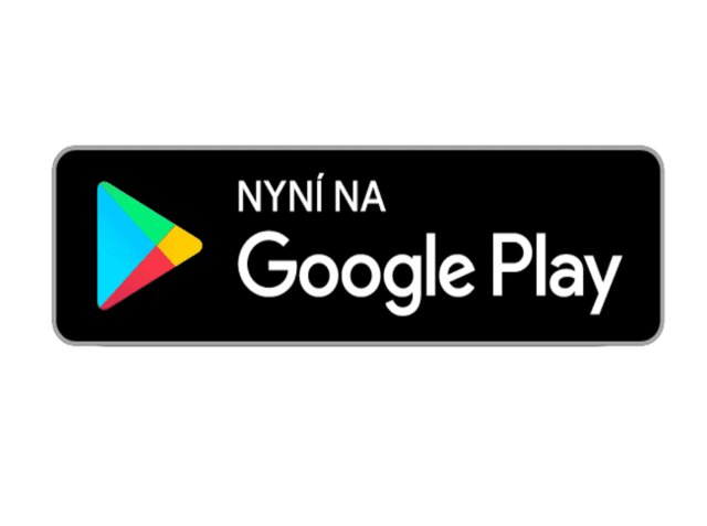 Logo Google Play ve formě barevného trojúhelníku vedle textu "NYNÍ NA Google Play" na černém pozadí, se zaoblenými rohy.
