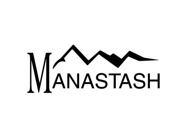 Zwart logo van "MANASTASH" met een gestileerd berglandschap boven de tekst, in een vet en strak letterontwerp.